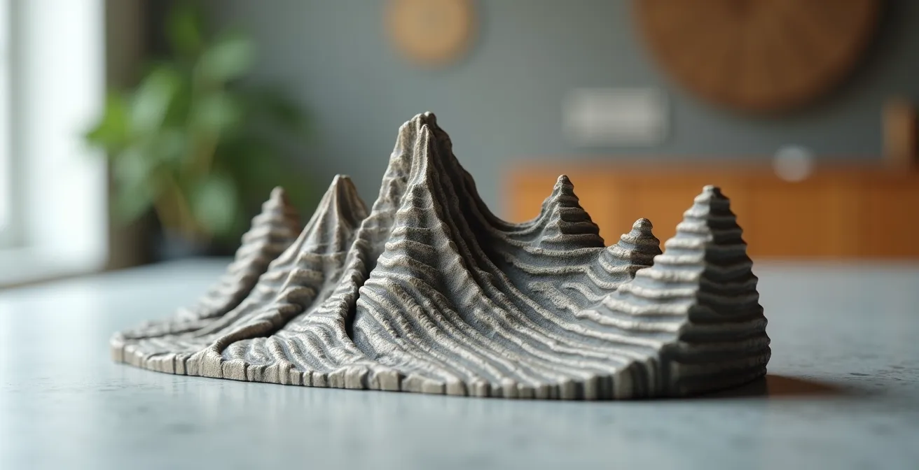 Une courbe en zigzag métamorphosée en ligne stable et progressive, représentant le lissage des revenus fluctuants via le PER.