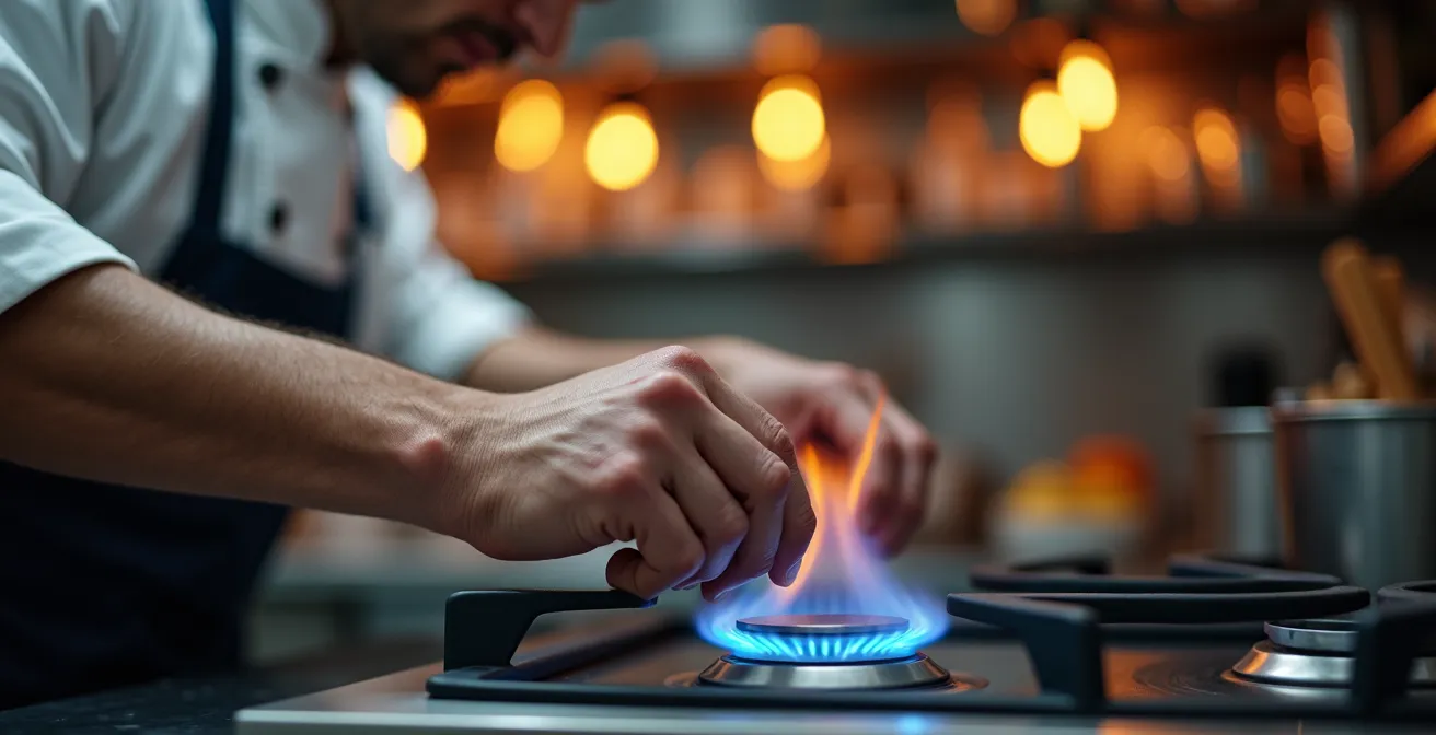 Chef professionnel utilisant une cuisinière au propane