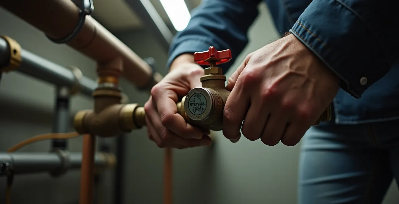 Main fermant une vanne d'arrêt principale en situation d'urgence