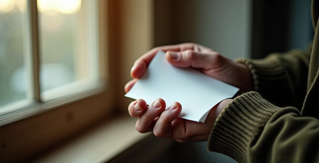 Main tenant une feuille de papier près d'un joint de fenêtre pour détecter les fuites d'air