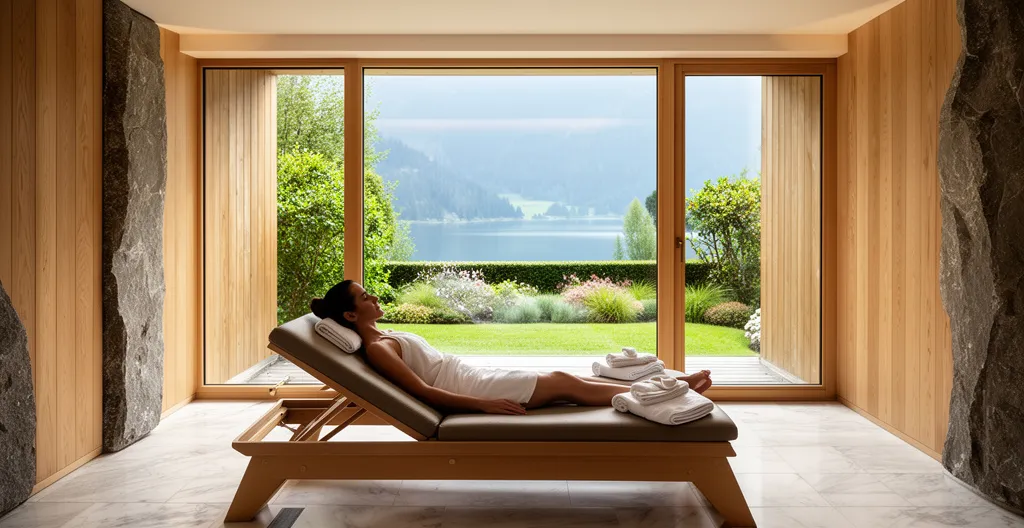 Espace détente spa avec vue sur la verdure près du lac d'Annecy