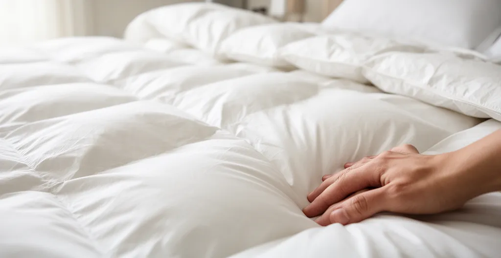 Gros plan sur la texture gonflante d'une couette en fibres naturelles